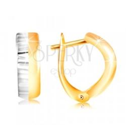 Ekszer Eshop 585 arany fülbevaló - domború ív sárga és fehér aranyból, vízszintes vágatok