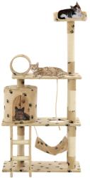 vidaXL Ansamblu pisici, stâlpi funie sisal, 140 cm bej, imprimeu lăbuțe (170586)
