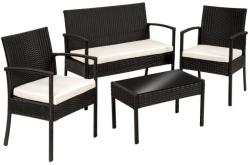 Tech Rattan fekete kerti ülőgarnitúra 2 szék, 1 kanapé, 1 asztal üveglappal, párnahuzattal
