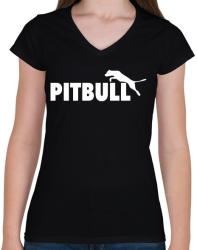 printfashion Pitbull sport - Női V-nyakú póló - Fekete (1187800)
