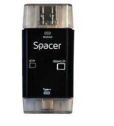 Spacer Card reader Spacer SPCR-309, SD/MicroSD, USB/USB-C/MicroUSB, Black (SPCR-309)