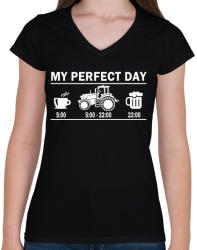 printfashion Tökéletes nap egy traktorosnak - Női V-nyakú póló - Fekete (1195841)