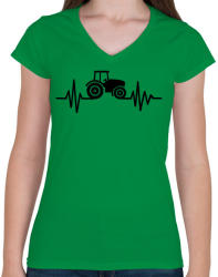 printfashion Traktor szívritmus - Női V-nyakú póló - Zöld (1195284)