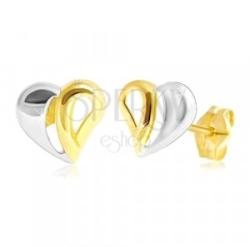Ekszer Eshop 14K arany stekkeres fülbevaló - kétszínű szív kivágásokkal