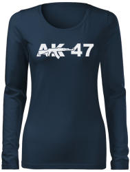 DRAGOWA Slim tricou de damă cu mânecă lungă ak47, albastru-închis 160g/m2