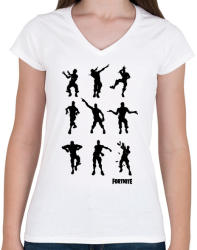 printfashion Fortnite Dance - Női V-nyakú póló - Fehér (1222150)