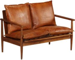 vidaXL Canapea cu 2 locuri, piele naturală cu lemn de acacia, maro (246482) Canapea