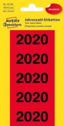 Avery Zweckform No. 43-220 piros színű 60 x 24 mm méretű, 2020-as évszámmal előre megnyomtatott, öntapadó címke, permanens ragasztóval - kiszerelés: 100 címke / 20 ív