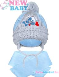 NEW BABY Téli gyerek sapka sállal New Baby kutyus világos kék