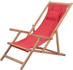 vidaXL Scaun de plajă pliabil, roșu, textil și cadru din lemn (43995) - vidaxl