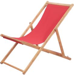 vidaXL Scaun de plajă pliabil, roșu, textil și cadru din lemn (43999) - vidaxl