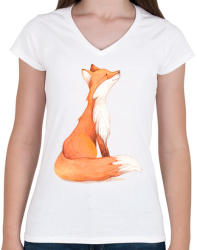 printfashion Red Fox - Női V-nyakú póló - Fehér (1259353)