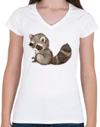 printfashion Cute Raccoon - Női V-nyakú póló - Fehér (1256922)