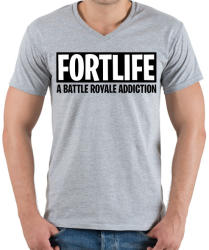 printfashion A battle royale addiction - Fortnite - Férfi V-nyakú póló - Sport szürke (1262678)