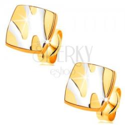Ekszer Eshop 14K arany fülbevaló - fényes négyzet aszimmetrikus vonalakkal fehér aranyból