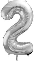 PartyDeco S. r. o Szám formájú óriás fólia lufi, ezüst, 86cm, (2-es)