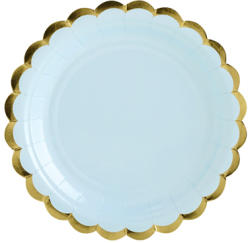 Vásárlás: PartyDeco Papír tányér, világos kék, arany szegéllyel, 18 cm  Eldobható tányér, pohár árak összehasonlítása, Papír tányér világos kék  arany szegéllyel 18 cm boltok