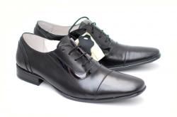 Lucianis style Pantofi negri eleganti barbatesti din piele naturala cu siret (990LS)