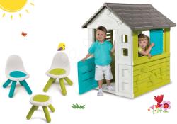 Smoby Set căsuţă Pretty New Grey Smoby şi măsuţă Picnic cu două scăunele KidChair de la 24 luni (SM810710-1)