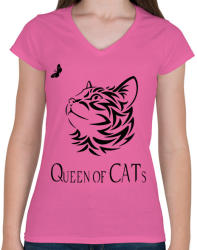 printfashion queen of cats - Női V-nyakú póló - Rózsaszín (1312384)