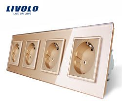 LIVOLO Priza cvadrupla Livolo cu rama din sticla - culoare auriu