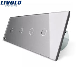 LIVOLO Intrerupator LIVOLO cu touch din sticla cu 4 intrerupatoare simple - culoare gri