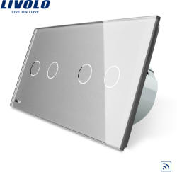 LIVOLO Intrerupator dublu + dublu cu touch Wireless Livolo din sticla - culoare gri