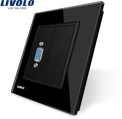 LIVOLO Priza cu mufa VGA mama Livolo cu rama din sticla - culoare negru