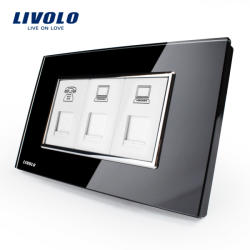 LIVOLO Priza telefon+dubla internet Livolo cu rama din sticla - standard italian - culoare negru