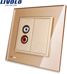 LIVOLO Priza simpla audio Livolo cu rama din sticla - culoare auriu