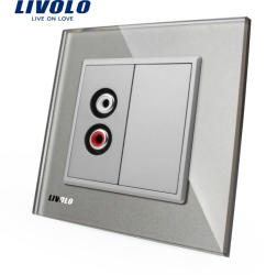 LIVOLO Priza simpla audio Livolo cu rama din sticla - culoare gri