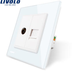 LIVOLO Priza dubla TV + priza internet Livolo cu rama din sticla