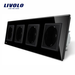 LIVOLO Priza cvadrupla Livolo cu rama din sticla - culoare negru