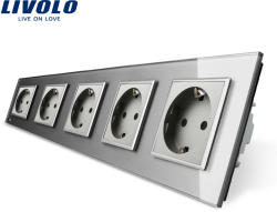 LIVOLO Priza cvintupla Livolo cu rama din sticla - culoare gri