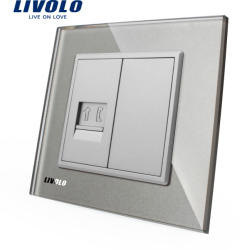 LIVOLO Priza simpla Telefon Livolo cu rama din sticla - culoare gri