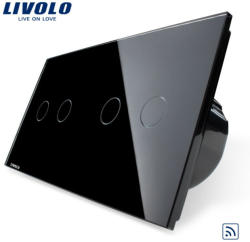 LIVOLO Intrerupator dublu + dublu cu touch Wireless Livolo din sticla - culoare negru