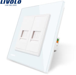 LIVOLO Priza dubla Telefon + Priza internet Livolo cu rama din sticla