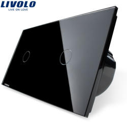 LIVOLO Intrerupator simplu + simplu cu touch Livolo din sticla - culoare negru