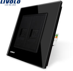 LIVOLO Priza dubla internet Livolo cu rama din sticla - culoare negru