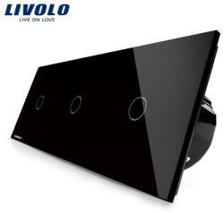 LIVOLO Intrerupator triplu cu touch Livolo din sticla - culoare negru