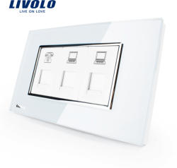 LIVOLO Priza telefon+dubla internet Livolo cu rama din sticla - standard italian