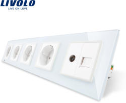 LIVOLO Priza cvintupla + priza TV Internet Livolo cu rama din sticla