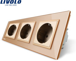 LIVOLO Priza tripla Livolo cu rama din sticla - culoare auriu