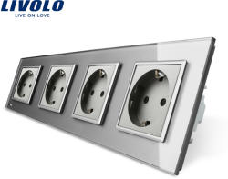 LIVOLO Priza cvadrupla Livolo cu rama din sticla - culoare gri