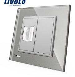 LIVOLO Priza simpla HDMI Livolo cu rama din sticla - culoare gri