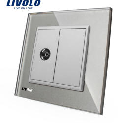 LIVOLO Priza simpla TV Livolo cu rama din sticla - culoare gri