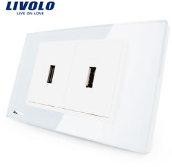 LIVOLO Priza dubla USB Livolo cu rama din sticla - standard italian