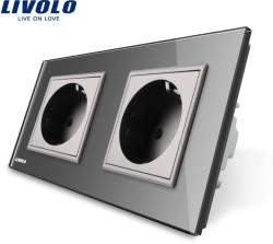 LIVOLO Priza dubla Livolo cu rama din sticla - culoare gri