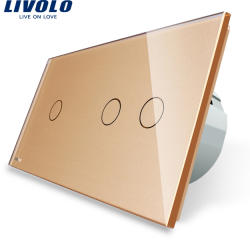 LIVOLO Intrerupator simplu + dublu cu touch Livolo din sticla - culoare auriu