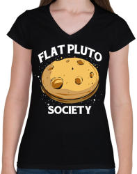 printfashion Lapos Pluto elmélet - Női V-nyakú póló - Fekete (1313878)